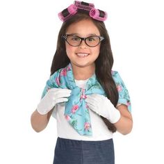 100 days in school is an exciting milestone so dress your child up to celebrate with a 100th Day of School Grandma Costume Accessory Kit! This accessory kit includes a blue floral scarf white gloves and pink hair rollers. You can pair these accessories with the rest of your child's grandma costume. Make the 100th day of school extra fun for your little one by dressing them up with this kit! Shoes shirt and pants not included. Girls 100th Day of School Grandma Costume Accessory Kit product detail Pink Hair Rollers, Grandma Costume, School Dress, 100th Day Of School, School Dresses, Hair Rollers, Floral Scarf, 100 Days Of School, White Gloves