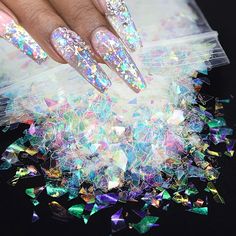 The Ensa Nails Nail Transformation, Birthday Nail Designs, Gel Polish Manicure, Mermaid Glitter, Nail Pictures, Glitter Flake, Nail Glitter, Nail Art Rhinestones