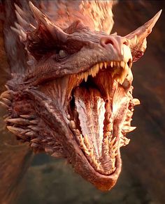 a close up of a dragon's head with it's mouth wide open