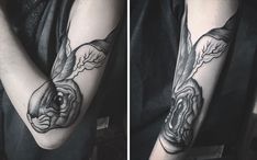 two images show the same arm with tattoos on them