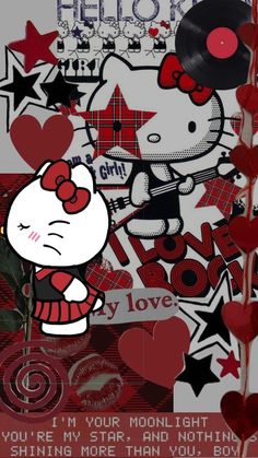 an image of hello kitty with love on it's face and the words hello kitty are