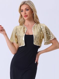 Shop Allegra K for Sequin Jacket Flared Sleeve Sparkly Bolero Crop Glitter Shrug you are looking for, get more women's Jackets for yourelf. Order now! Free Returns! Sequin Shrug, Glitter Jacket, Sparkly Fabric, Prom Costume, Cropped Shrug, Lace Shrug, Glitter Shorts, Shiny Jacket, Shiny Fabric