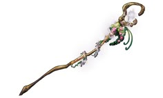 an artistically designed stick with flowers and leaves on it's handle is shown against a white background