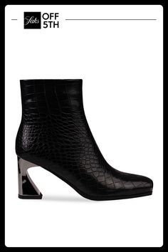 Croc-Embossed Synthetic Upper Square Cap Toe Side-Zip Closure Trim: Synthetic Lining: Synthetic Padded Insole Synthetic Sole Imported Size Heel, About 2.5" (64mm) Shaft, About 5.5" Leg Opening, About 9.5". Shoes - W Trend Shoes > Saks Off 5th. Ninety Union. Color: Black. Size: 10. Trend Shoes, Boots On Sale, Boots For Sale, Trending Shoes, Size 13, Side Zip, Ankle Boots, On Sale, Size 12