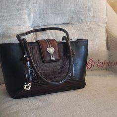 This Is My First Brighton Handbag That I Ever Purchased.. Received So Many Complements.. Recently Came Back From Getting Cleaned From The Brighton Store.. They Do Not Clean The Inside Burgundy Inside. Middle Zipper Inside Side Zipper 2 Inside Pockets Key Fob Holder 2 Outside Pockets 12 X 8 X 4 1/2 In Over The Shoulder Straps** Key Fob Holder, Brighton Handbags, Brighton Bags, Croc Leather, Key Fob, Leather Handbag, Brighton, Inside Pocket, Side Zipper