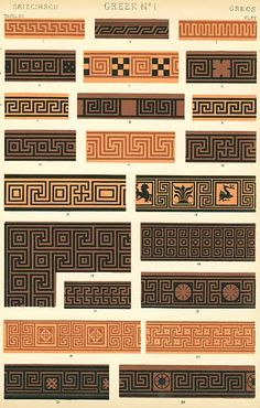 an old book page with different types of greek patterns and designs on the pages,