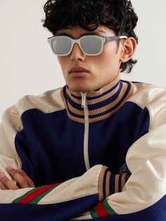 Fendi's 'Bilayer' sunglasses have a vintage-style square-frame profile. They're made from marbled acetate in a natural palette that'll outlive seasonal trends. Fendi Collection, Men's Eyewear, Fendi Eyewear, Model Sunglasses, Natural Palette, Guccio Gucci, Acetate Sunglasses, Trending Sunglasses, Mens Eyewear