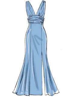 a drawing of a blue dress on a mannequin neckline, with an open back