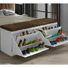 the shoe rack is made from wood and has multiple compartments for shoes