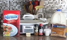 the ingredients for this meal are sitting on the counter top next to an electric pressure cooker