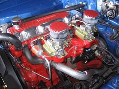 the engine compartment of an older model car