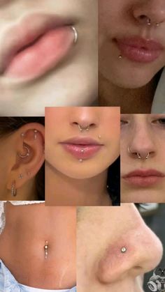 multiple images of different types of nose piercings on women's faces and noses