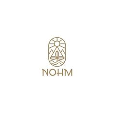 the logo for nom is shown in gold and white, with an image of a boat on it