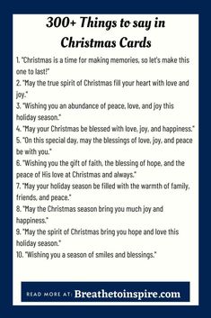 a christmas card with the words, 30 things to say in christmas cards