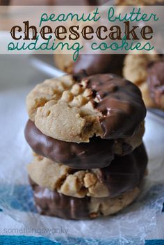 peanut butter cheesecake pudding cookies stacked on top of each other