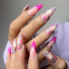 Summer Flower Nail Designs, Spring Nails With Flowers, Flower Spring Nails, Nails Inspo Spring, Spring Nails Flowers, Spring Nails Pink, Pink Spring Nails, Pink Flower Nails, Pink Summer Nails