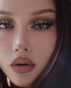 a close up of a woman's face with long eyelashes