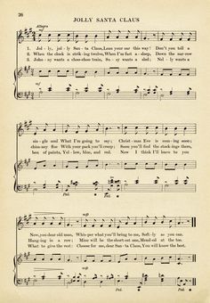 an old sheet music with the words jolly santa claus written in black ink on it