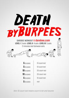 the poster for death by burpees shows people doing different exercises on their feet