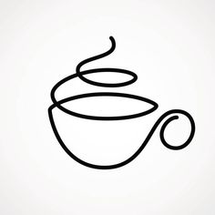 a black and white line drawing of a coffee cup with steam coming out of it