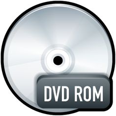 the dvd rom icon is shown in white and black with an oval button on it