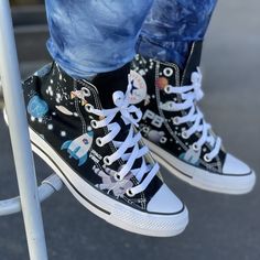 For space lovers and intergalactic aficionados of all ages, these space high top Converse are the shoes for you! We buy each pair of shoes BRAND NEW. Each pair is made to order, please make sure you put in the correct shoe size before you check out. The ink is permanent and will never come off, fade away, or peel off. Made in the USA. This price includes everything: shoes and artwork. Each pair of shoes is made-to-order and takes 2-3 weeks to ship usually. Because the artwork is custom made for Converse Shoes High Top, Space Cartoon, Nerdy Outfits, Space Outfit, High Top Converse, Space Lovers