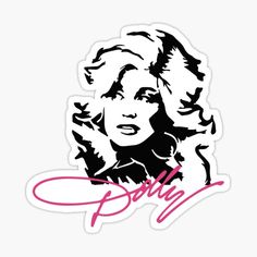 a sticker with the word dolly on it and a woman's face in pink ink