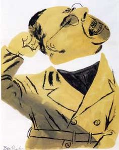 a drawing of a man in uniform talking on a cell phone