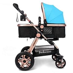 the baby stroller has an umbrella on it