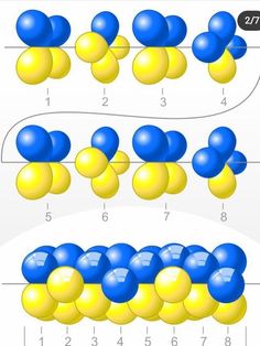 an image of some balls and numbers on a white background with blue and yellow dots