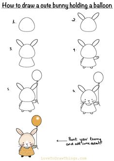 how to draw a bunny holding a balloon