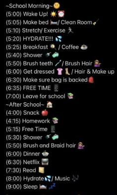 Things To Do In Morning Routine, Glow Up School Morning Routine, Glow Up Schedule School, Schedule Morning Routine, Morning Routine With School, Morning After School And Night Routine, Every Day Routine List, Aesthetic Morning School Routine, Daily Routine With School