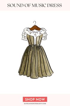 an illustration of a dress with the words sound of music dress on it's chest