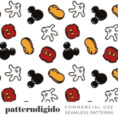 mickey mouse heads and other items on a white background with the words patterndilo com