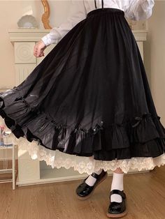 Black Long Skirts Women Japanese Kawaii Layered Ruffle Skirt, Fitted Midi Skirt, White Long Skirt, Fotografi Vintage, Long Skirts For Women, Half Skirt, Extra Long Sleeves, Long Skirts, Black Midi Skirt