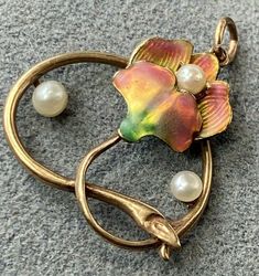 Art Nouveau Antique 10K Yellow Gold Enamel Pearl Flower Pendant Fine Jewelry  | eBay Jewelry Smithing, Art Nouveau Inspiration, Art Nouveau Antiques, Art Nouveau Pendant, Nouveau Jewelry, Family Jewels, Botanical Jewelry, Art Nouveau Jewelry, Rock Painting Art