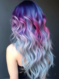 Blue Highlights for a Glamorous Look Dark Purple Hair, Galaxy Hair, Summer Haircuts