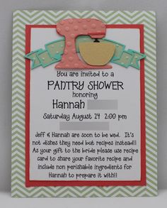 a birthday party shower card with a pink mixer on it