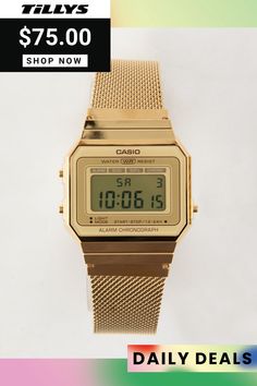 Casio Vintage A700wmg-9avt Watch. Casio Vintage With Mineral Glass And Milanese Band. Led Light And Daily Alarm. Milanese Band. Mineral Glass. 1/100 Stopwatch (60 Minutes). Auto Calendar. Imported. Casio Gold Watch, Mens Accessories Necklace, Casio Vintage Watch, Mens Accessories Vintage, Casio Vintage, Retro Watches, Best Watches For Men, Best Dad Gifts, Latest Mens Fashion