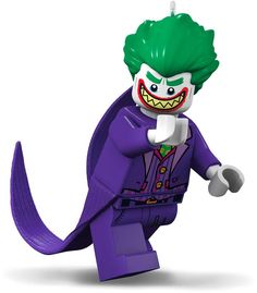 the lego batman movie character is wearing a purple suit and green hair