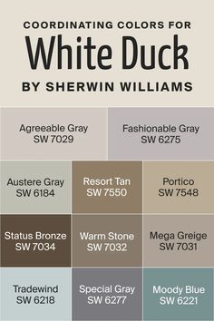 the color scheme for white duck by sheryln williams is shown in shades of gray,