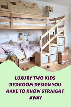 there is a bunk bed with stairs on the bottom and other furniture in the background