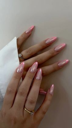 #nails #pink #chrome #nailinspo Pink Chrome Winter Nails, Pink Green Chrome Nails, Pink Chrome With Design, Long Pink Chrome Nails, Nails Prom Pink, Pink Tip Chrome Nails, Birthday Chrome Nails, Bubblegum Pink Chrome Nails, Pink French Tip Nails With Chrome