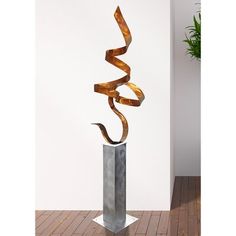 This abstract metal sculpture is the perfect complement to your contemporary, modern, or transitional decor. This original sculpture is handmade in the USA by artist Jon Allen and is suitable for indoor or outdoor display. High-quality materials and craftsmanship ensure you will be able to enjoy this statement piece for years to come. Ebern Designs Size: 60" H x 17" W x 14" D, Color: Copper | Ebern Designs Nadir Garden Art 60.0 H x 17.0 W x 14.0 D in pinkMetal in Copper | 60" H x 17" W x 14" D | Free Standing Sculpture, Yard Sculptures, Outdoor Display, Large Yard, Garden Statue, Outdoor Statues, Outdoor Sculpture, Handmade Artwork, Transitional Decor