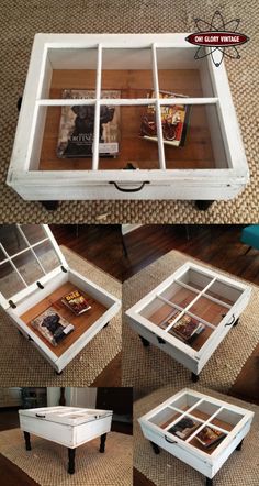 an old window turned into a coffee table