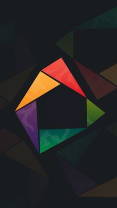 an abstract image of a house in the middle of a black background with multicolored shapes