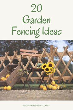 an image of garden fencing ideas with sunflowers and chairs in the foreground