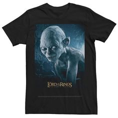 the lord of the rings movie poster on a black t - shirt with white hair