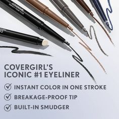 Define your eyes the easy way with COVERGIRL’s Perfect Point Plus Eyeliner Pencil. This long-lasting eyeliner comes with a self-sharpening precision tip—exactly what you need to create a sharp, defined line that stays put. Swipe on a graphic cat eye, or, if you’re looking for a smudging eyeliner, use it as a base for a smoky eye. Whatever your look, this versatile eyeliner pencil is a staple in any makeup bag. Smudging Eyeliner, Points Plus, Long Lasting Eyeliner, Cover Fx, Lip Hair, Eyeliner Pencil, Burts Bees, Sally Hansen, Pencil Eyeliner