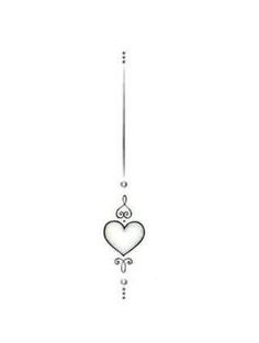 a drawing of a heart hanging from the side of a pole with an arrow on it